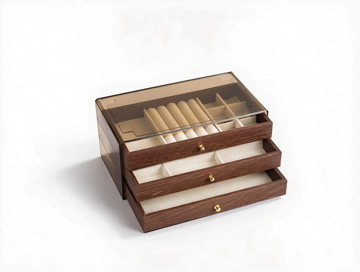 Large Capacity Walnut Jewelry Box with Pull-Out Drawers | Tangle-Free Organizer for Your Entire Collection