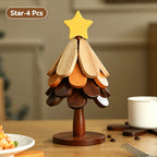 Christmas Tree Heat-Resistant Trivet Set — Foldable Wooden Coasters for Hot Dishes & Mugs
