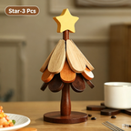Star-top wooden Christmas tree trivet, foldable heat-resistant coaster set