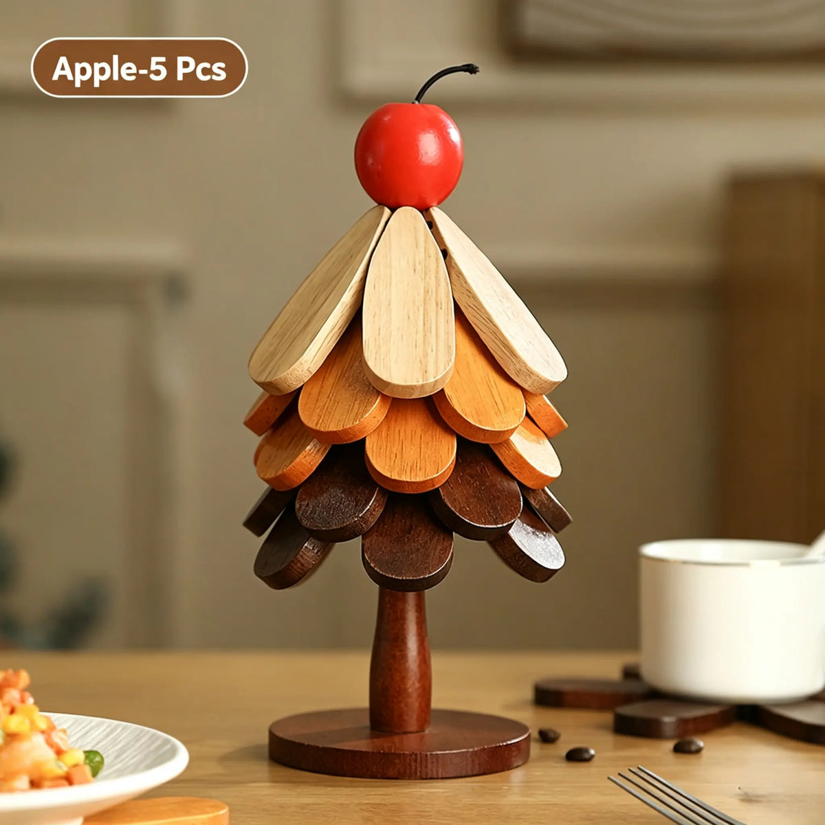 Christmas Tree Heat-Resistant Trivet Set — Foldable Wooden Coasters for Hot Dishes & Mugs
