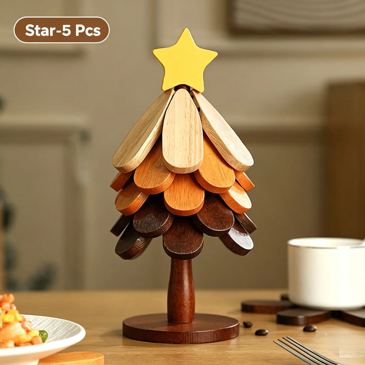 Christmas Tree Heat-Resistant Trivet Set — Foldable Wooden Coasters for Hot Dishes & Mugs