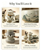 MOTOLIV Automatic Pour-Over Tea Set — Hand-Glazed Ru Kiln Porcelain