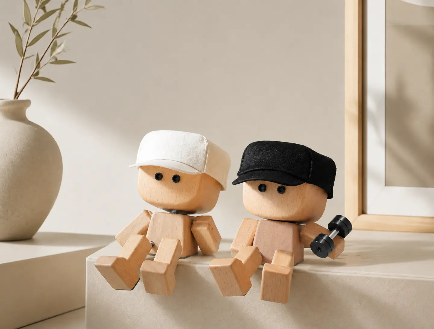 Shaking-Leg Wooden Doll — Handcrafted Decorative Car & Desk Ornament