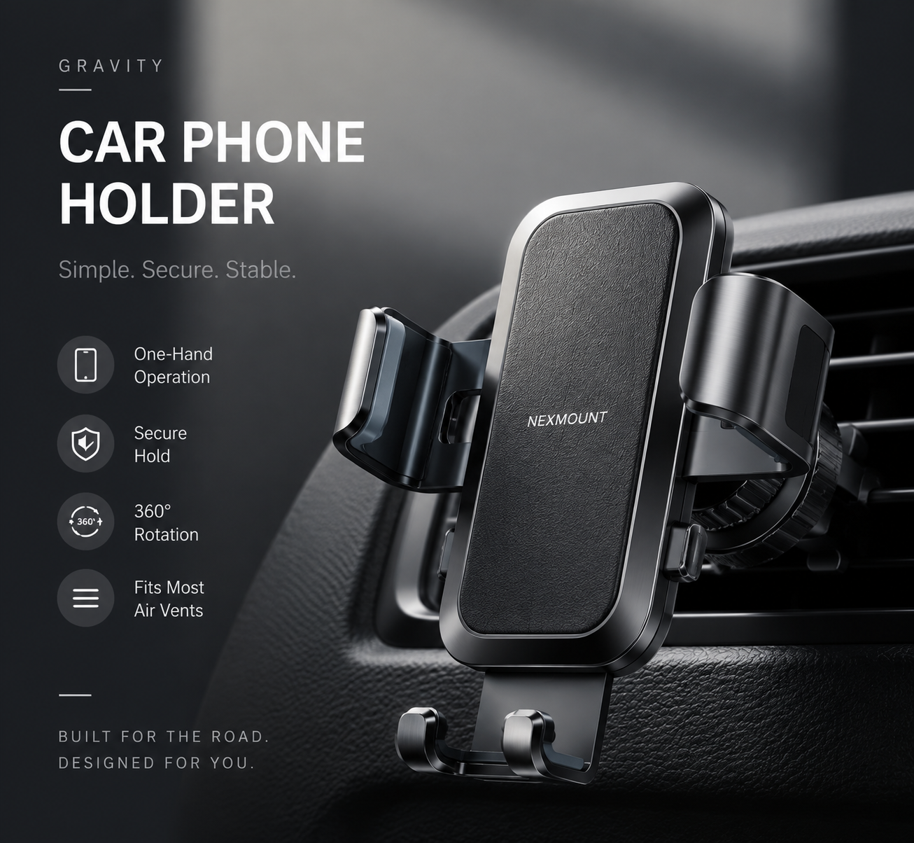 Gravity Car Phone Holder — Auto-Locking Air Vent Mount, One-Hand Operation