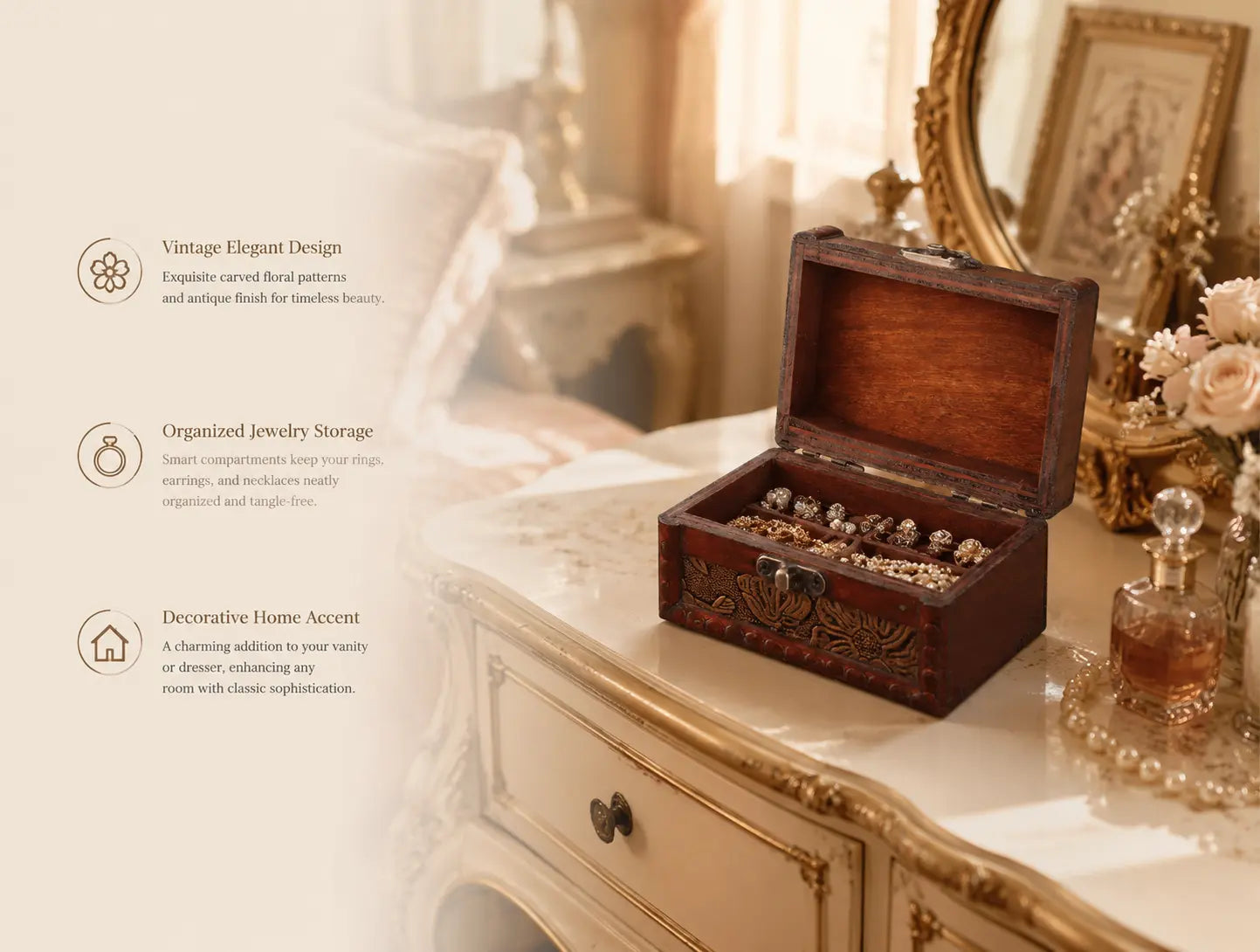 Vintage Wooden Jewelry Box – A Timeless Keepsake for Your Precious Memories