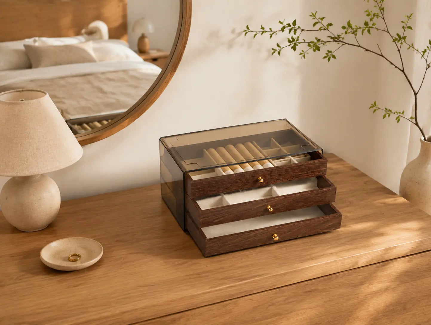 Large Capacity Walnut Jewelry Box with Pull-Out Drawers | Tangle-Free Organizer for Your Entire Collection