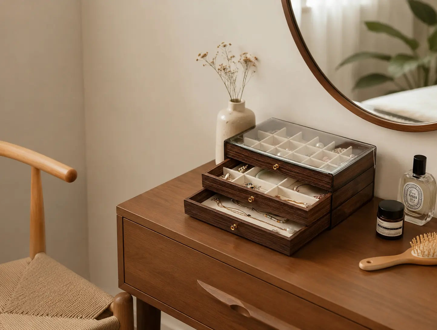 Large Capacity Walnut Jewelry Box with Pull-Out Drawers | Tangle-Free Organizer for Your Entire Collection