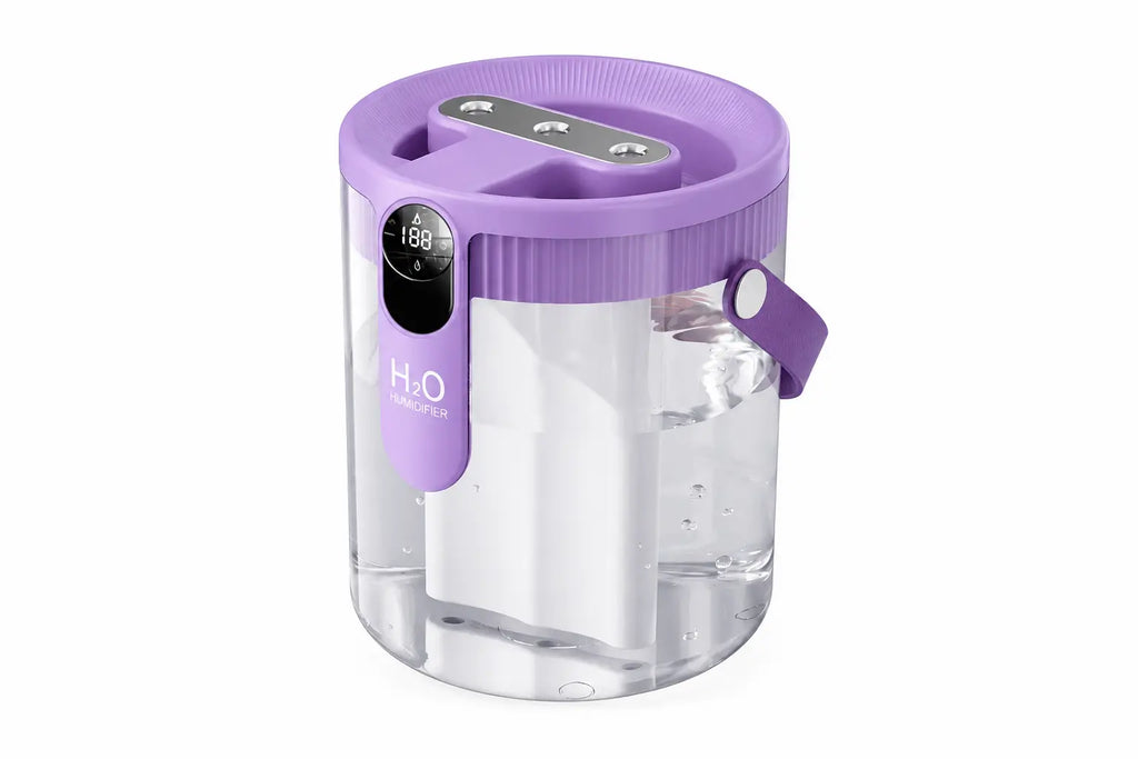 1.5L ultrasonic cool mist humidifier with triple nozzle, white minimalist design