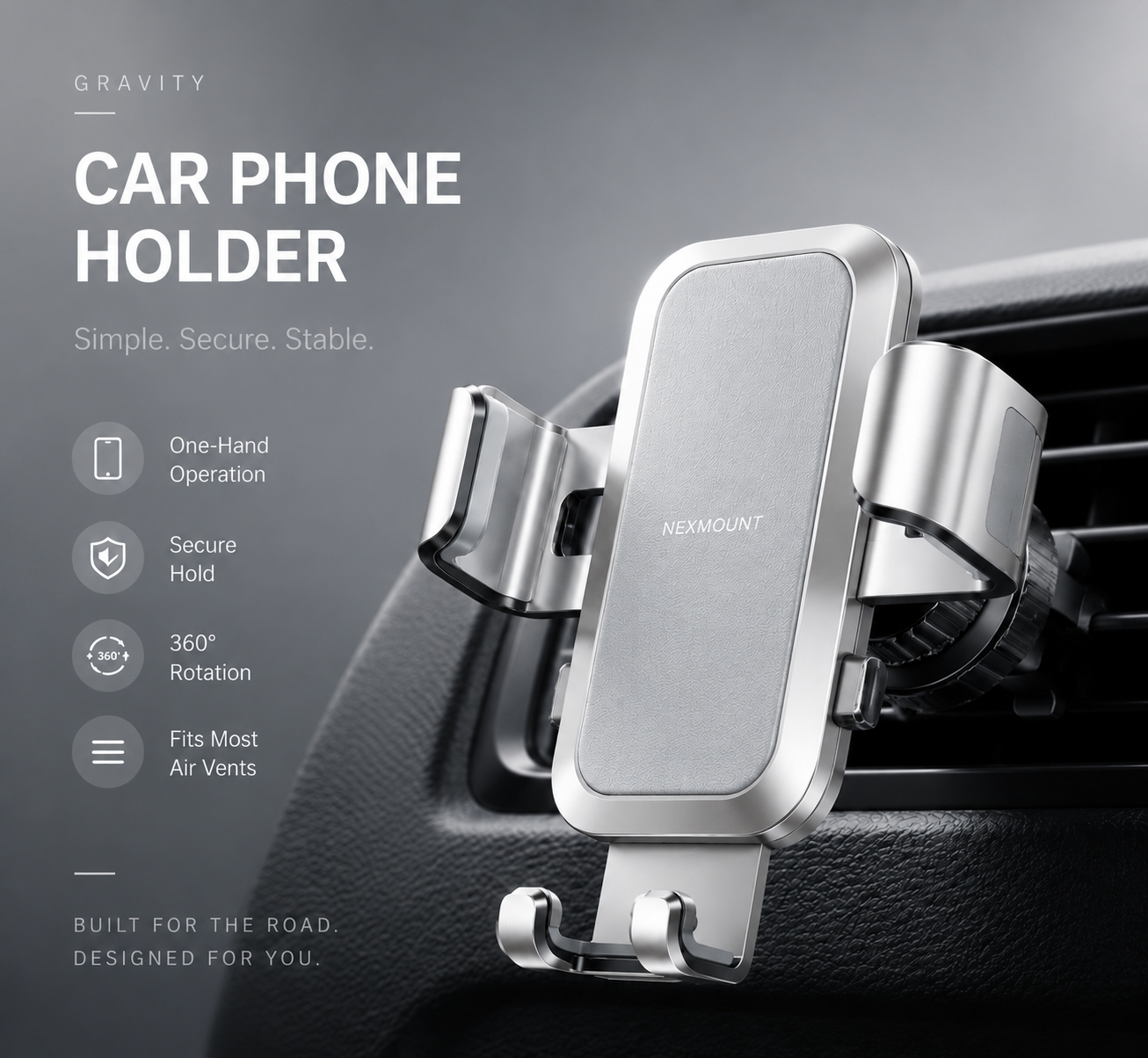 Gravity Car Phone Holder — Auto-Locking Air Vent Mount, One-Hand Operation
