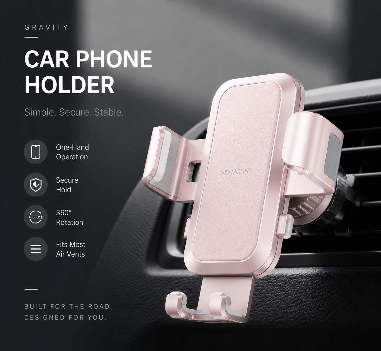 Gravity Car Phone Holder — Auto-Locking Air Vent Mount, One-Hand Operation