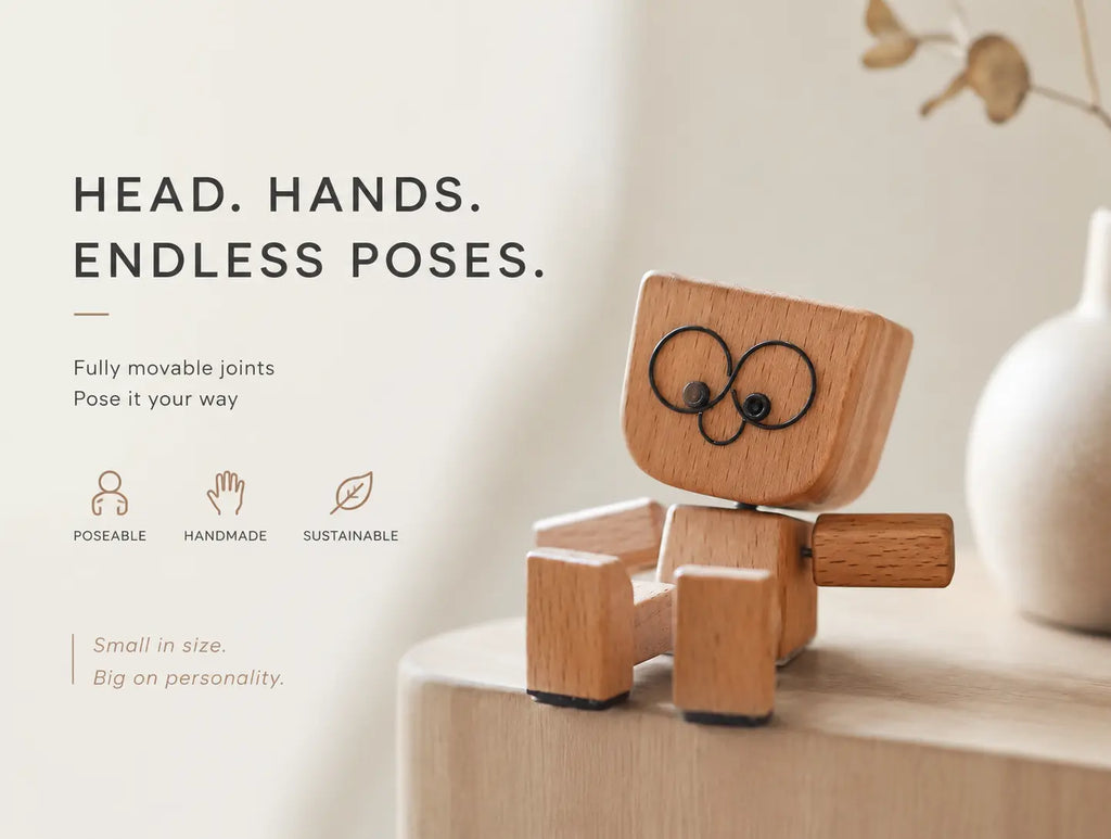 Shaking-Leg Wooden Doll — Handcrafted Decorative Car & Desk Ornament