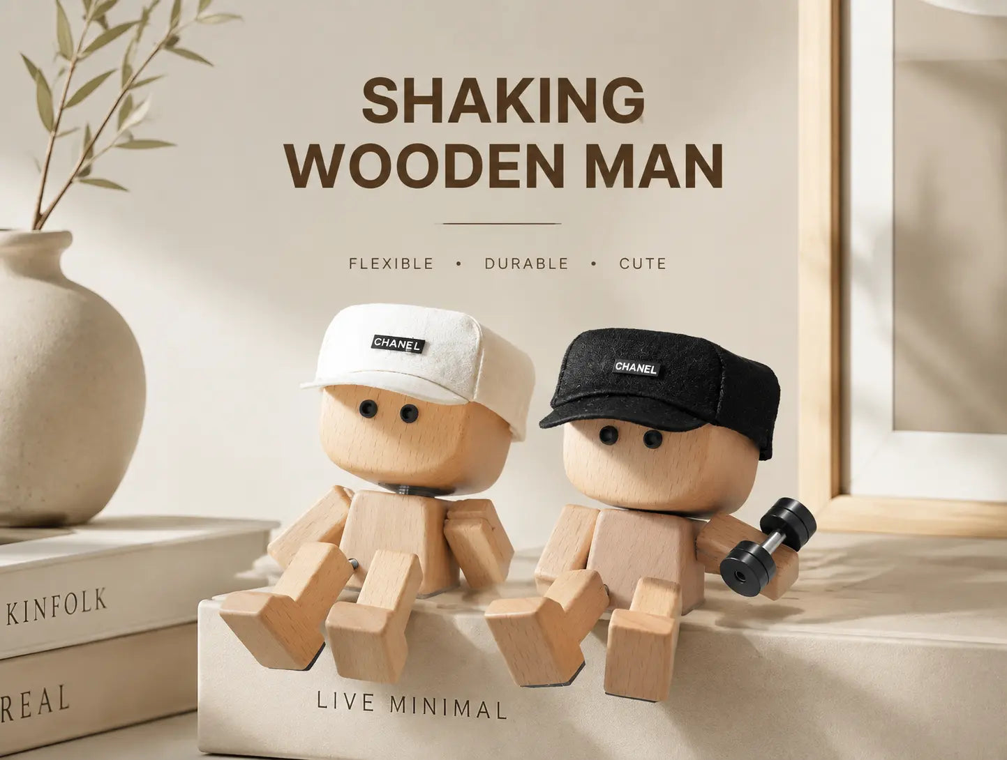 Shaking-Leg Wooden Doll — Handcrafted Decorative Car & Desk Ornament