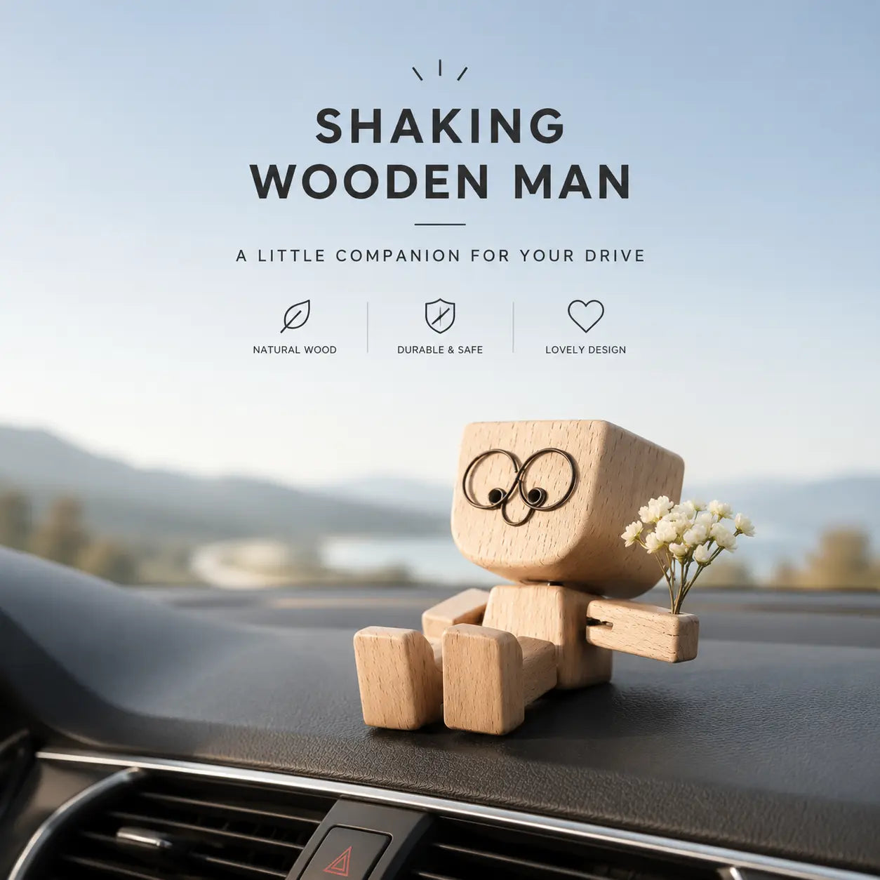 Shaking-Leg Wooden Doll — Handcrafted Decorative Car & Desk Ornament