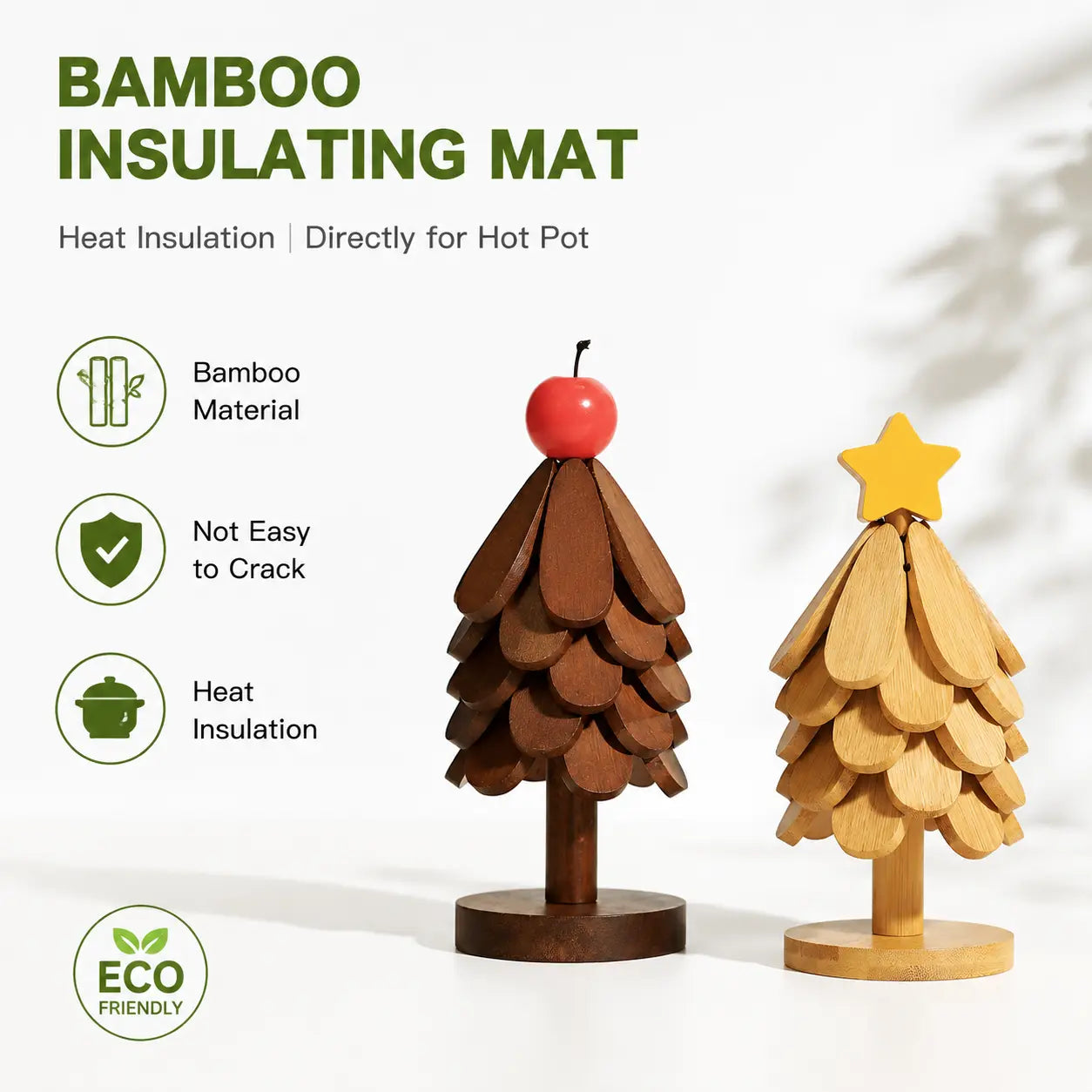 Christmas Tree Heat-Resistant Trivet Set — Foldable Wooden Coasters for Hot Dishes & Mugs