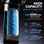 2-in-1 vacuum in blower mode clearing dust from car air vents and keyboard