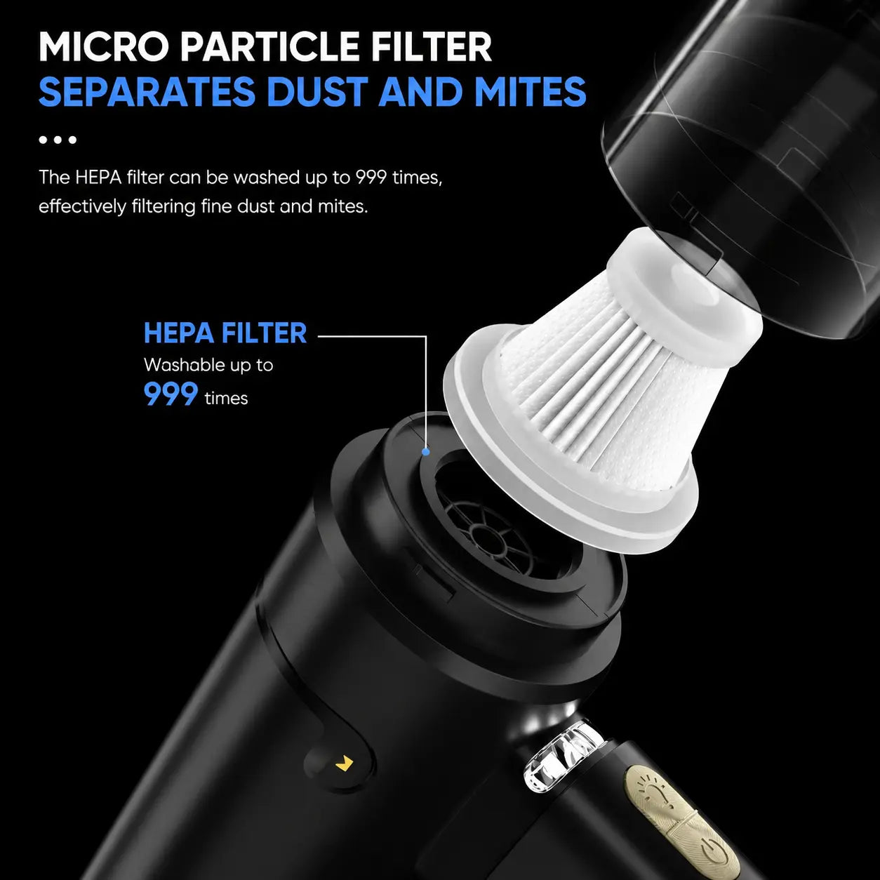 2-in-1 vacuum in blower mode clearing dust from car air vents and keyboard