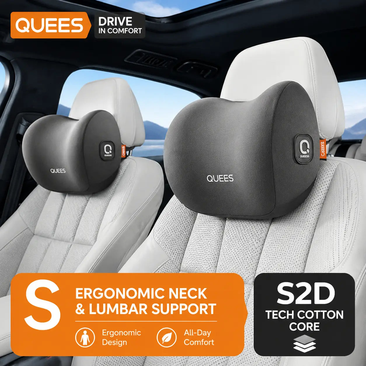 Memory Foam Car Neck Pillow and Lumbar Support Set — Ergonomic Comfort for Long Drives