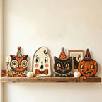 Halloween Decor Indoor,Retro Wooden Block for Shelf Decoration,Cute Ghost,Pumpkin,Black Cat,Skeleton,Witch Owl,Housewarming Gift