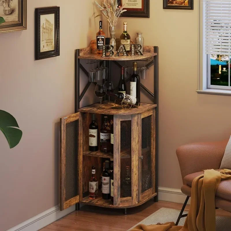 Household Goods American Country Living Room Corner Wine Cabinet Independent Fan Red Wine Display Rack Hanging Goblet Rack