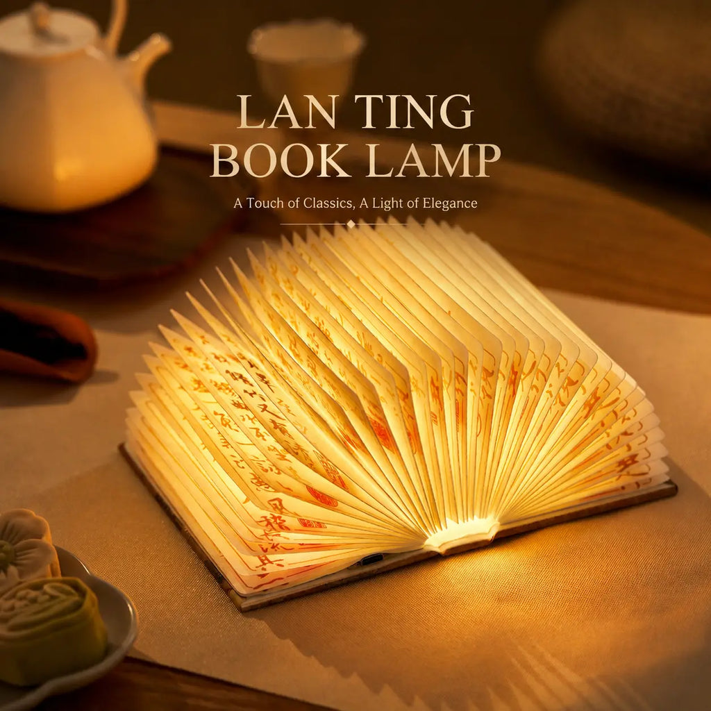 Folding Book Lamp — Magnetic LED Night Light, Portable Wooden Reading Lamp
