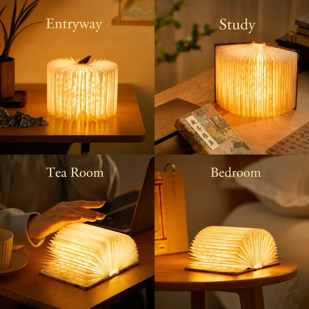 Folding Book Lamp — Magnetic LED Night Light, Portable Wooden Reading Lamp