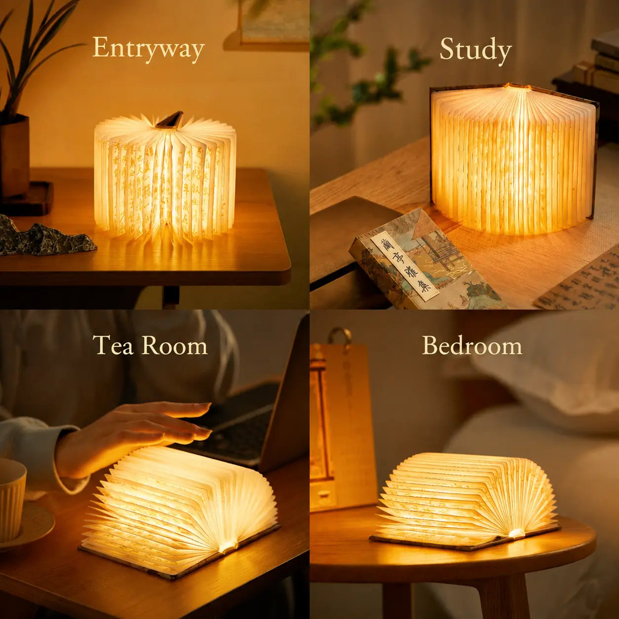 Folding Book Lamp — Magnetic LED Night Light, Portable Wooden Reading Lamp